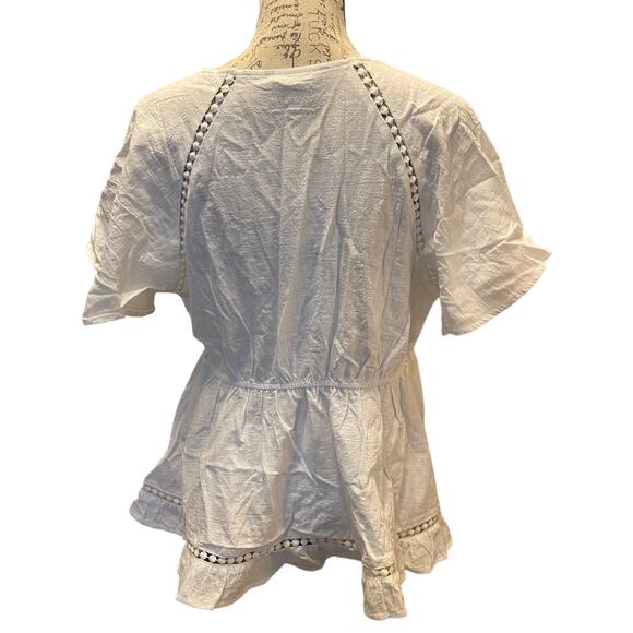Bloomchic Cotton White Boho Babydoll V Neck Shirt Size 12 - Picture 3 of 5